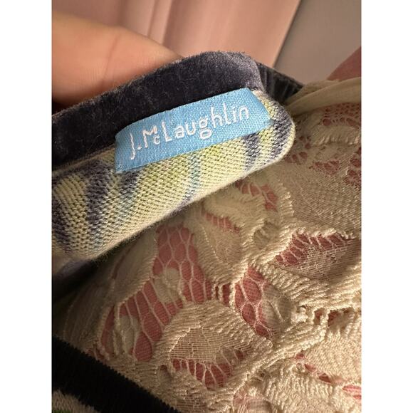 VGUC J. McLaughlin Henley Sweater Medium Navy Lime Green Print READ - Picture 8 of 11